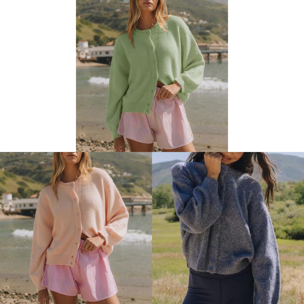 Street Style Dame Strikket Cardigan Med Knapper Til Forår Casual Brug