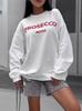 European Style Oversized Chic Letter Print Sweatshirt - Fleece-Lined, Round Neck, Versatile & Trendy