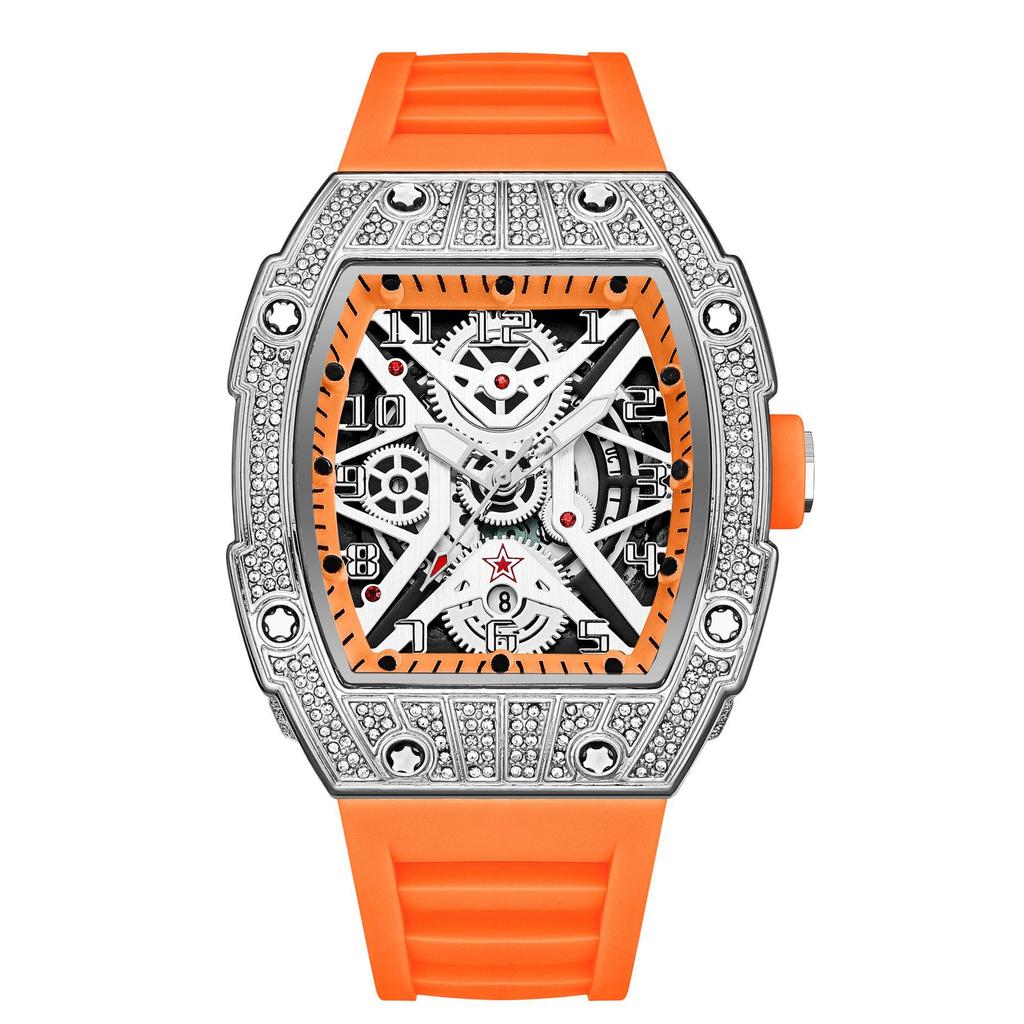 Series Hollow Wine Barrel Light Luxury Full Diamond High-End Casual Versatile Trend Luminous Men'S Watch