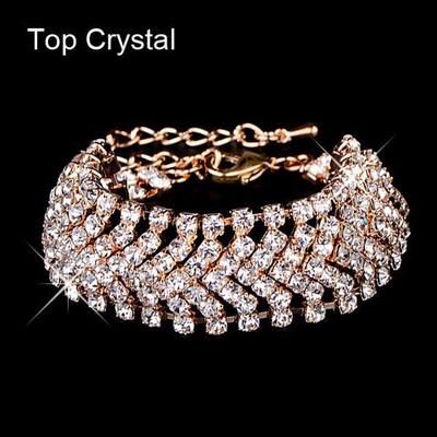 Shiny Rhinestone Wide Bracelet for Women Gift Brand Designer Charming Bride Wedding Crystal Jewelry KTY