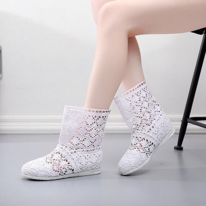 Letní boty Prodyšná síťovina Letní kozačky Dámské kotníkové boty na plochém podpatku Dámské boty Módní výřezy Značka ZH262