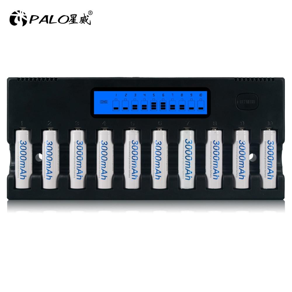 New PALO 10 Slots Fast Smart Intelligent Charger AA Battery Charger for 1.2V AA NiMH NiCD Rechargeable Battery