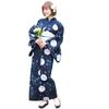Adult Plus Size Yukata Set with Obi Set Navy Blue with Fan and Nadeshiko Sizes Women's (Heko Obi) - 3-Piece (1. Pattern, 4L-5L)