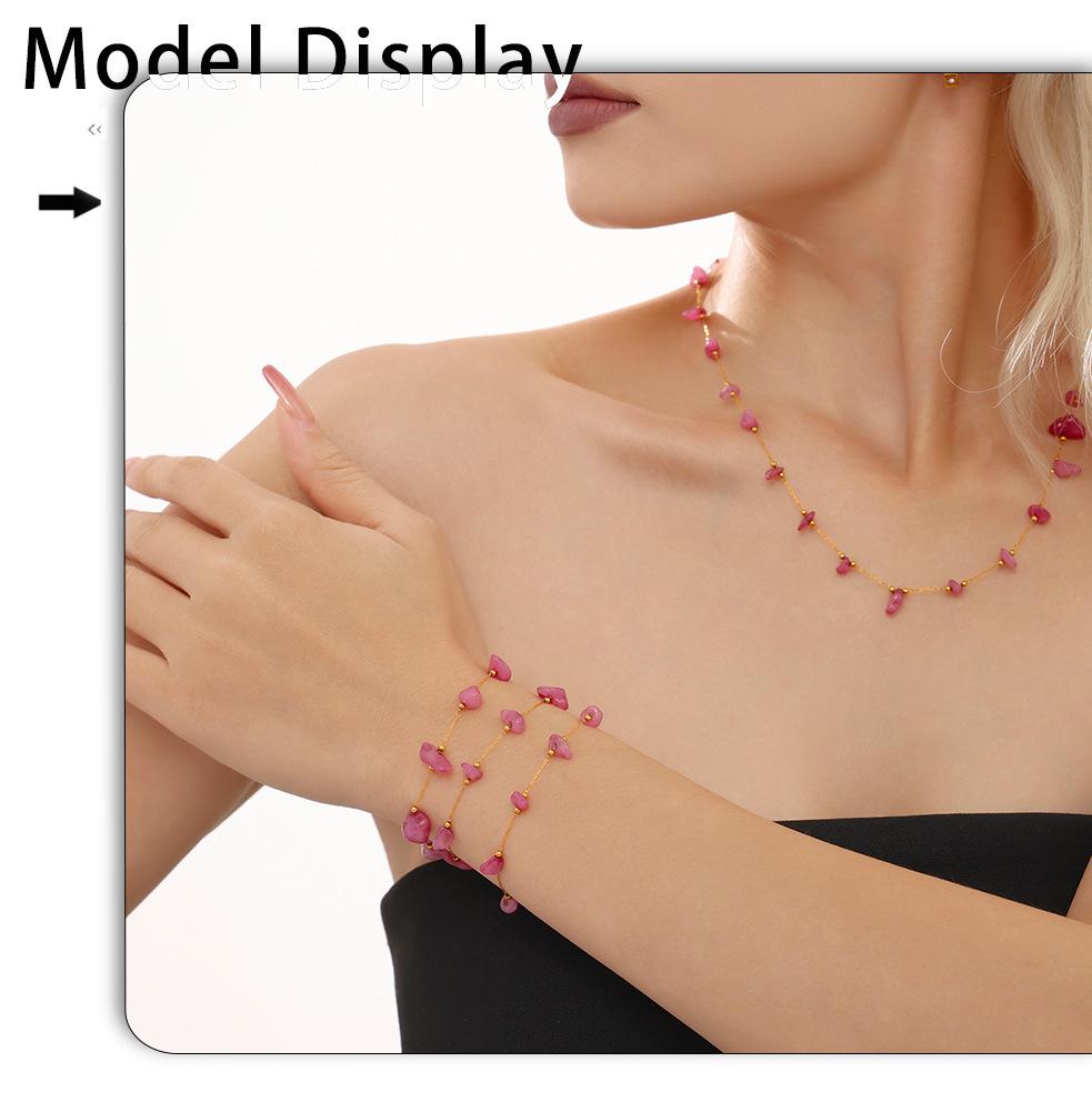 Bohemian Pink Stone Luxury Choker & Bracelet Set for Women