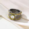 Geometric Wide Face Antique CopperInlaid Zircon Ring Women's Heavy Industry Gold Color Line Jewelry Unique Charm Jewelry