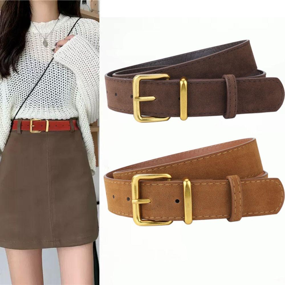Versatile Women Waist Belt Luxury Design 3.3cm Waistband Retro Suede Leather Belt  Jeans Decoration