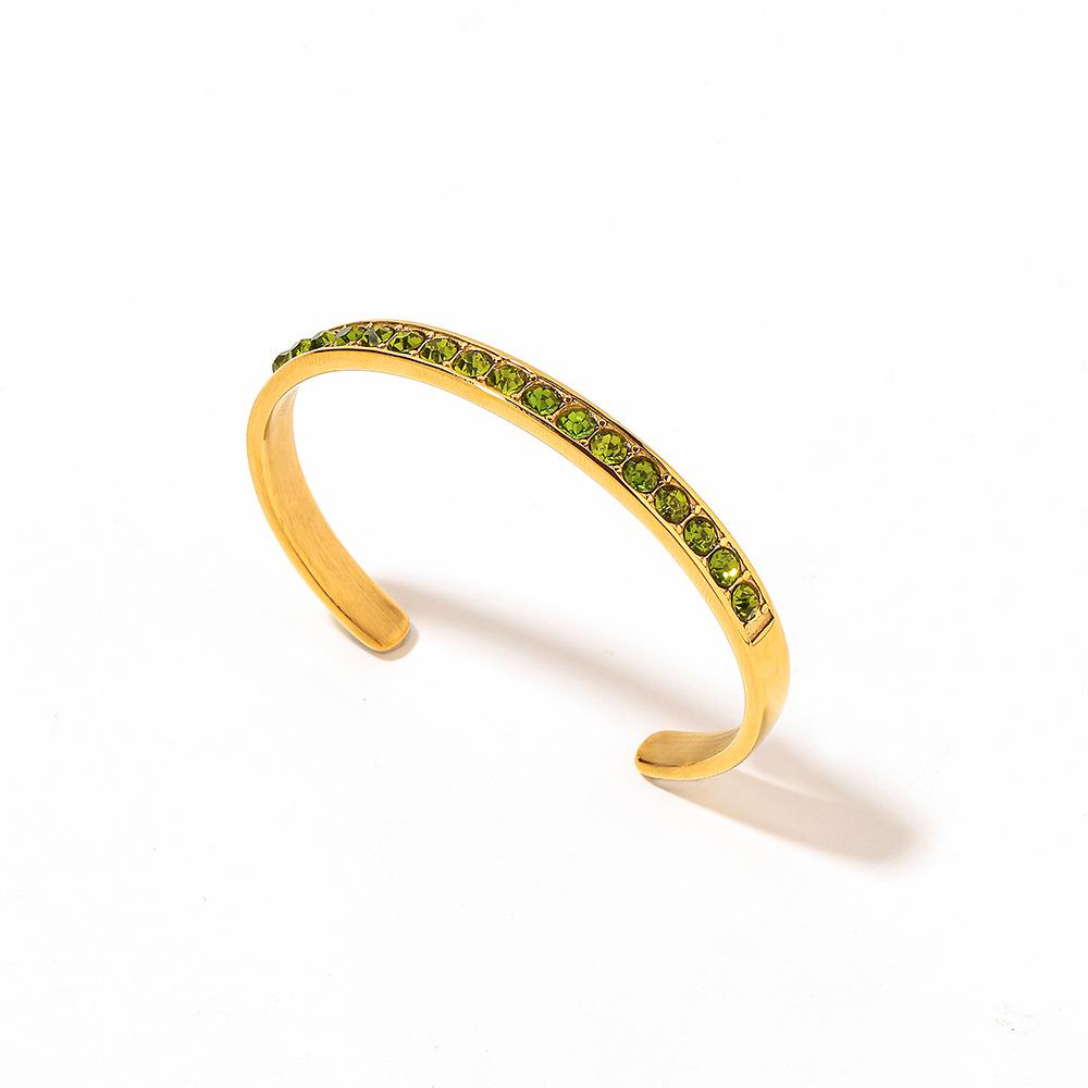 18K Gold Plated Titanium Steel Openable Bracelet with Color Zirconia and Diamonds - Stainless Steel Fashion for Women