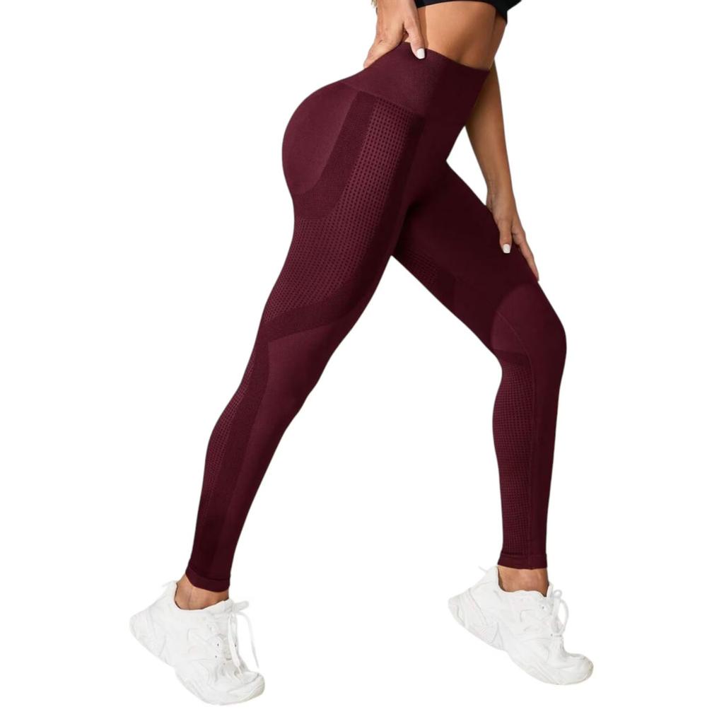 Colanti Sport Eleganti High Waist Push-Up Effect Tummy Control Leggings Burgundy