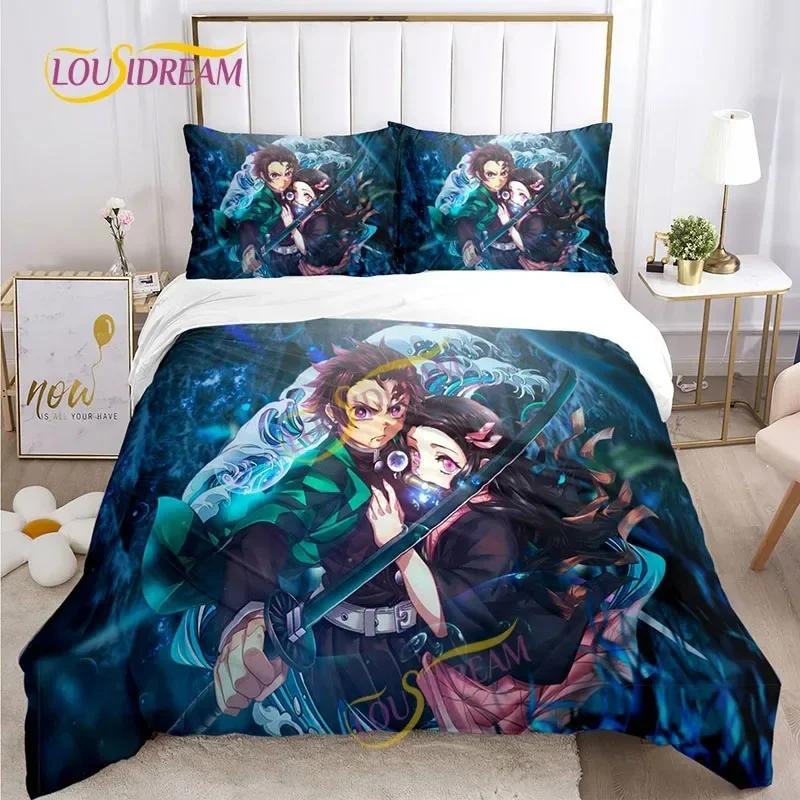 

Demon Slayer s Japanese cartoon style children s Print bedding set Duvet set comfortable bed size children s girl boy gift EU Single(135*200cm)3pcs
