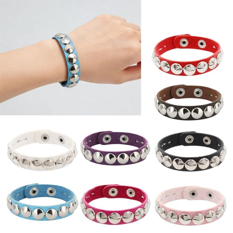 Modern Unisex Spiked Wrist Bangle Bracelet Featuring PU Leather And Stylish Metallic Detail For Everyday Wear