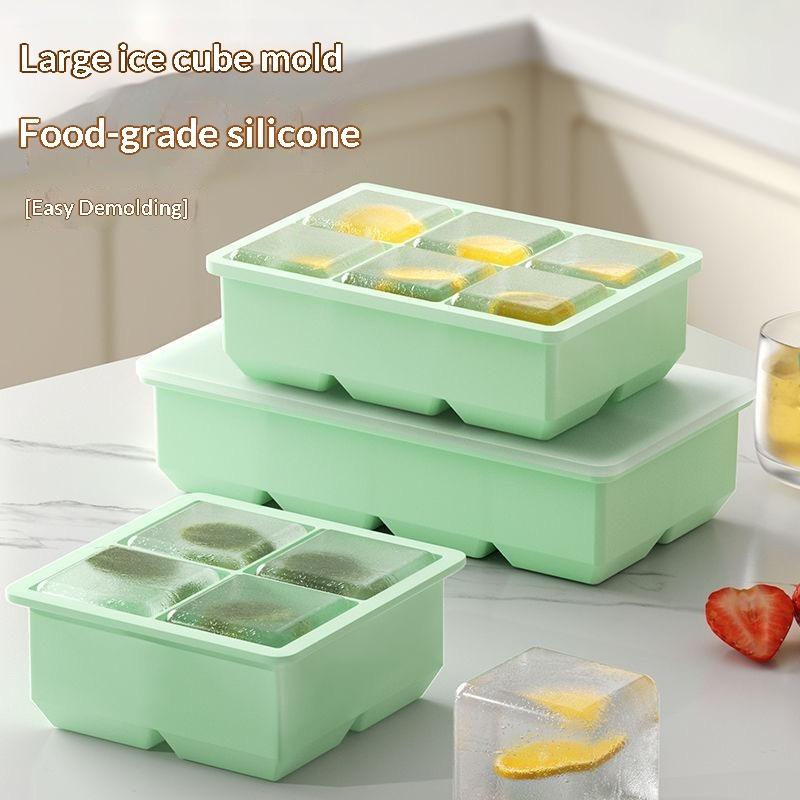 Large Ice Cube Mold with Lid Stackable Soft Silicone Square Tray for Cocktails Camping Use