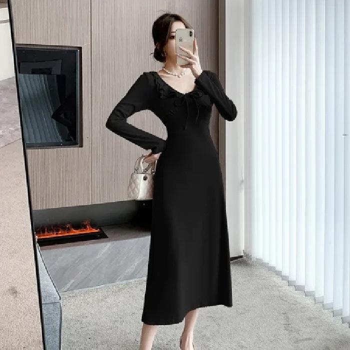 Pink Ruffle Leaf Edge Strap Dress for Women's Autumn and Winter New Pure Desire Style Spice Girl Waist and Thin Dress