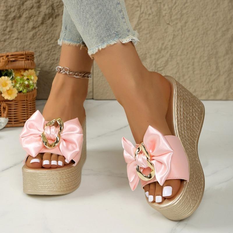 Slippers for Women Summer High Heel Slippers Designer Metal Buckle Slippers for Women Flip Flops 2025New Casual Platform Sandals