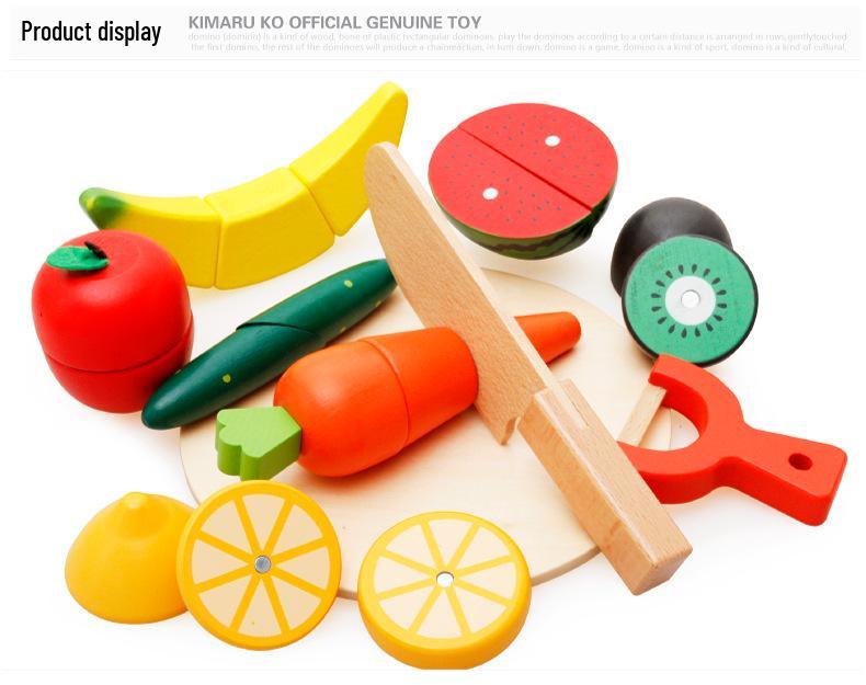 Wooden Fruits & Vegetables Cut-Cut Educational Toy Set for Pretend Play & Children's Kitchen Learning.