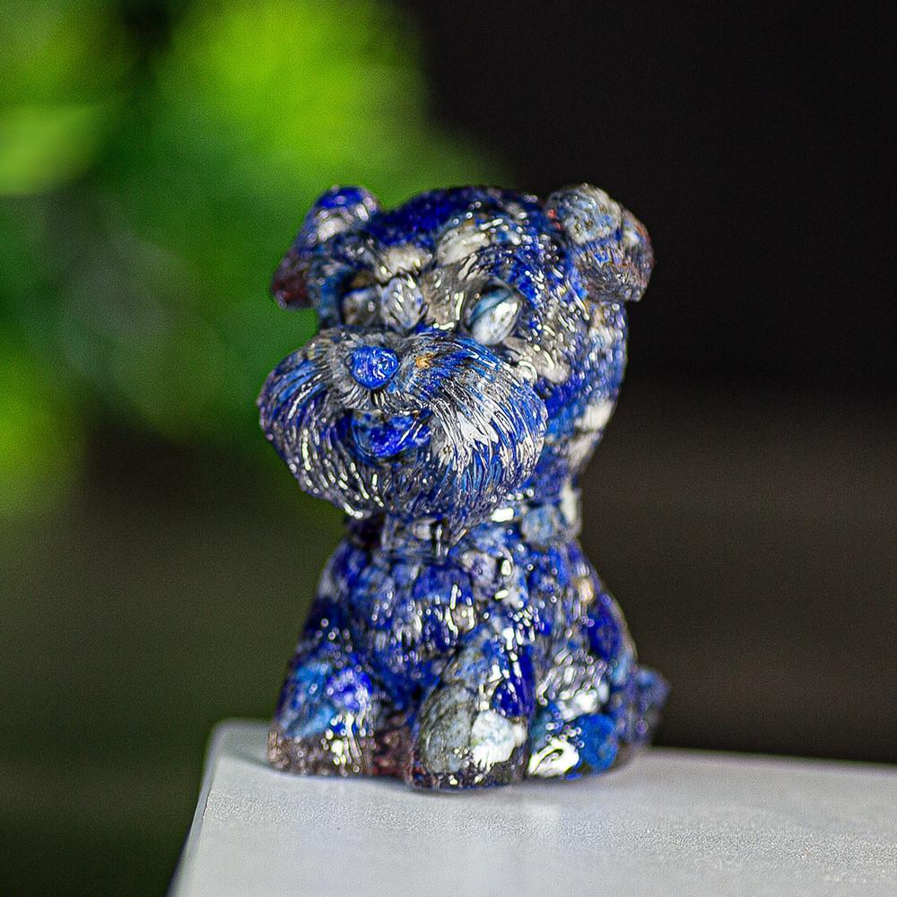 Resin Schnauzer Figurine With Natural Crystal Fill For Desk Decor And Gift Giving