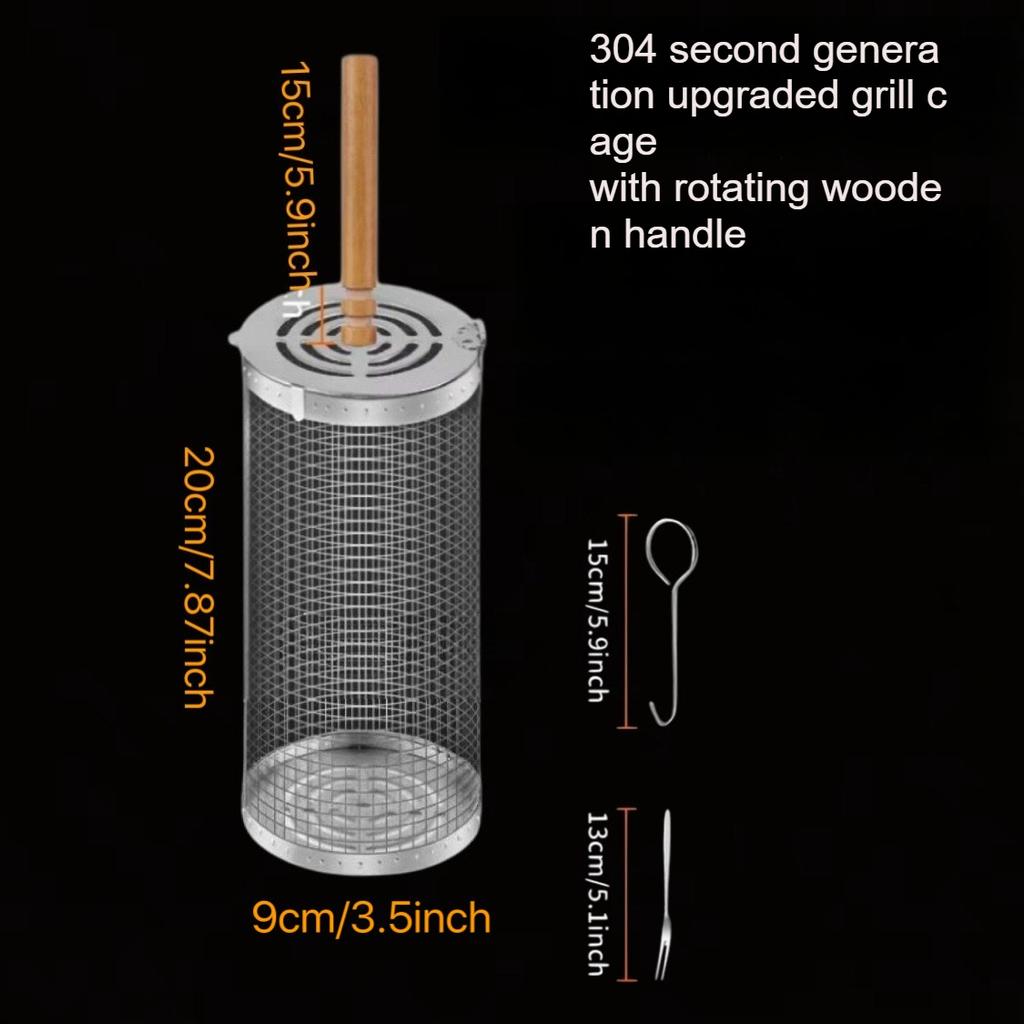 Nesting Grill Baskets 304 Stainless Steel Rolling Grilling Net Removable Wooden Handle BBQ Accessories Tools