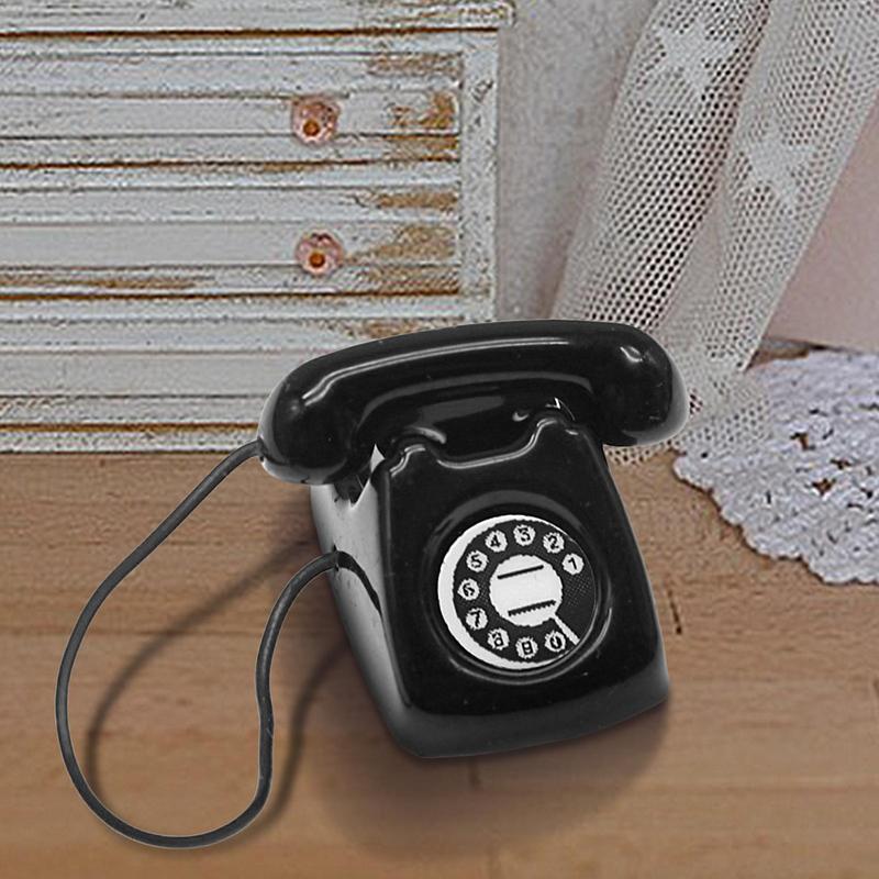 1 Piece of Miniature Play Scene Model Mini Telephone Model Alloy Retro Rotating Phone Doll House Furniture Toys Desktop Ornament