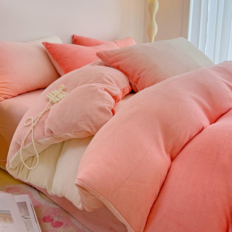 Thickened Milk Fleece Four-Piece Set Double-Sided Coral Flange Fleece Bed Sheet Quilt Cover Three-Piece Set Of Bed Hat