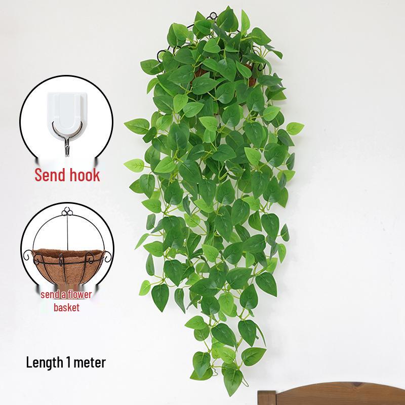 Pothos Wall Hanging Decoration: Trailing Artificial Vines & Spider Plant Basket for Indoor Use