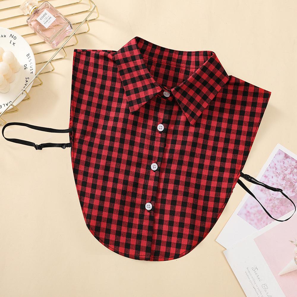 Plaid Faux Collar for Women's Sweater or Blouse - Red and Black Checkered Design