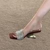 Miguu rhinestone beautiful cool slippers women's summer 2025 new suede temperament advanced one-word drag high-heeled sandals outer wear