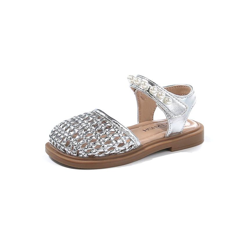 Girls' shoes, children's closed-toe woven sandals, new summer style, breathable princess shoes for little girls, Korean style