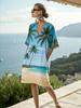 European, American Bohemian Large Size Women's Clothing Casual Loose 3D Printed Dress Robe Bamboo Hemp Others