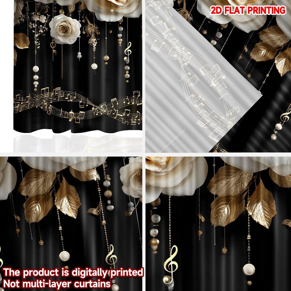 2D Flat Printing 2pcs Happy Valentine's Day Curtain White Rose with Notes Digital Printed Polyester Drapes Festive Holiday