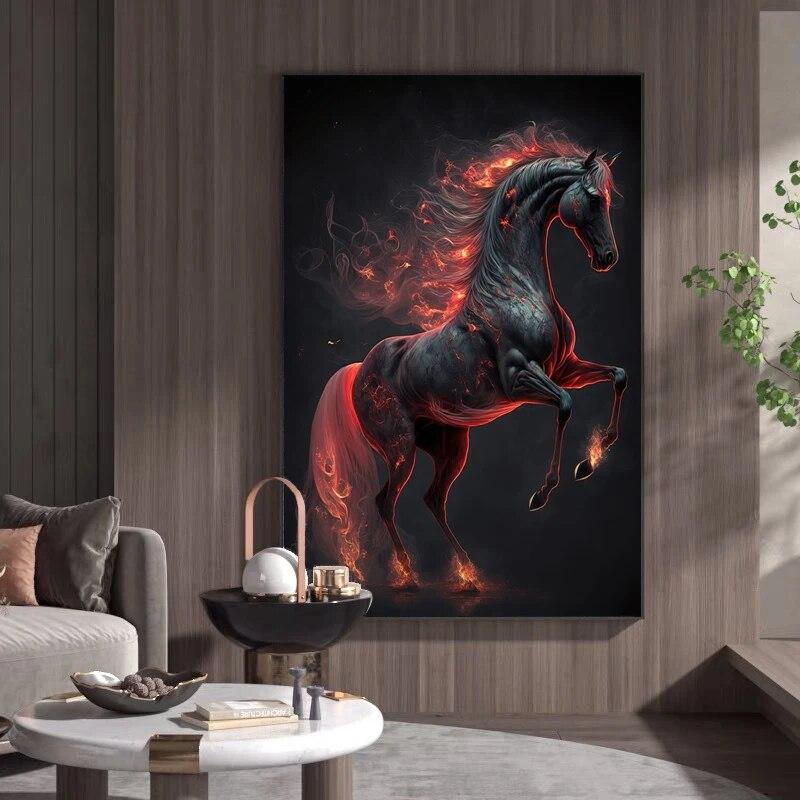 Abstract Running Horse with Fire Canvas Painting Modern Animal Pictures Poster and Prints Wall Art for Home Living Room No Frame