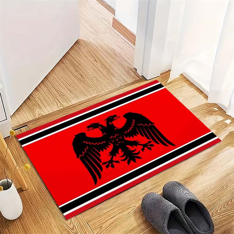 Red Background Double Headed Eagle Striped Border Print Area Rug, Non Slip Soft Floor Mat Living Room Bedroom Carpet
