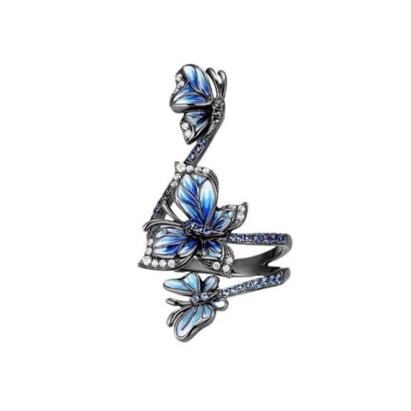 

Novel Engagement Ring Exquisite Creative Vivid Three Butterflies US 6 чёрный
