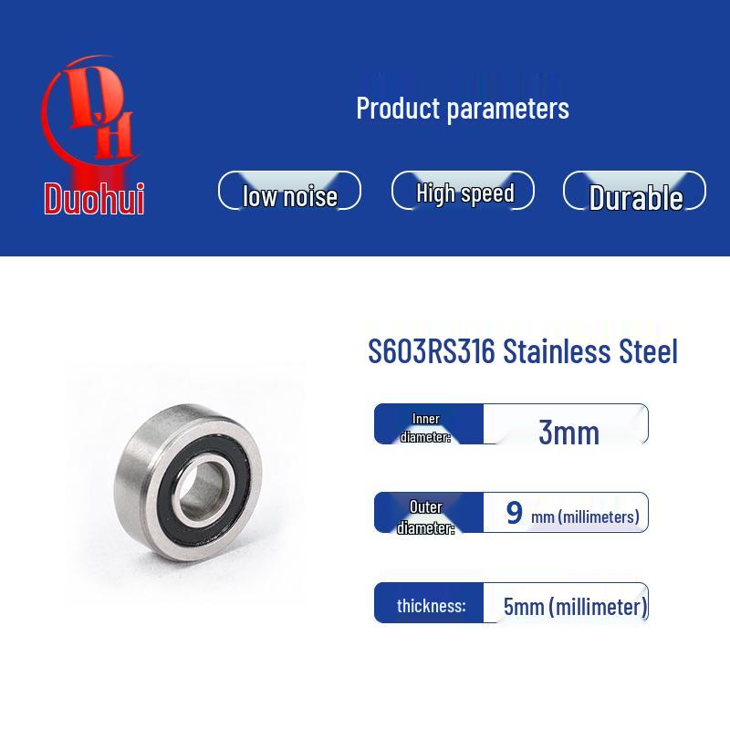 316 Stainless Steel Acid and Alkali Resistant Miniature Ball Bearing (Models 603-609, 688)