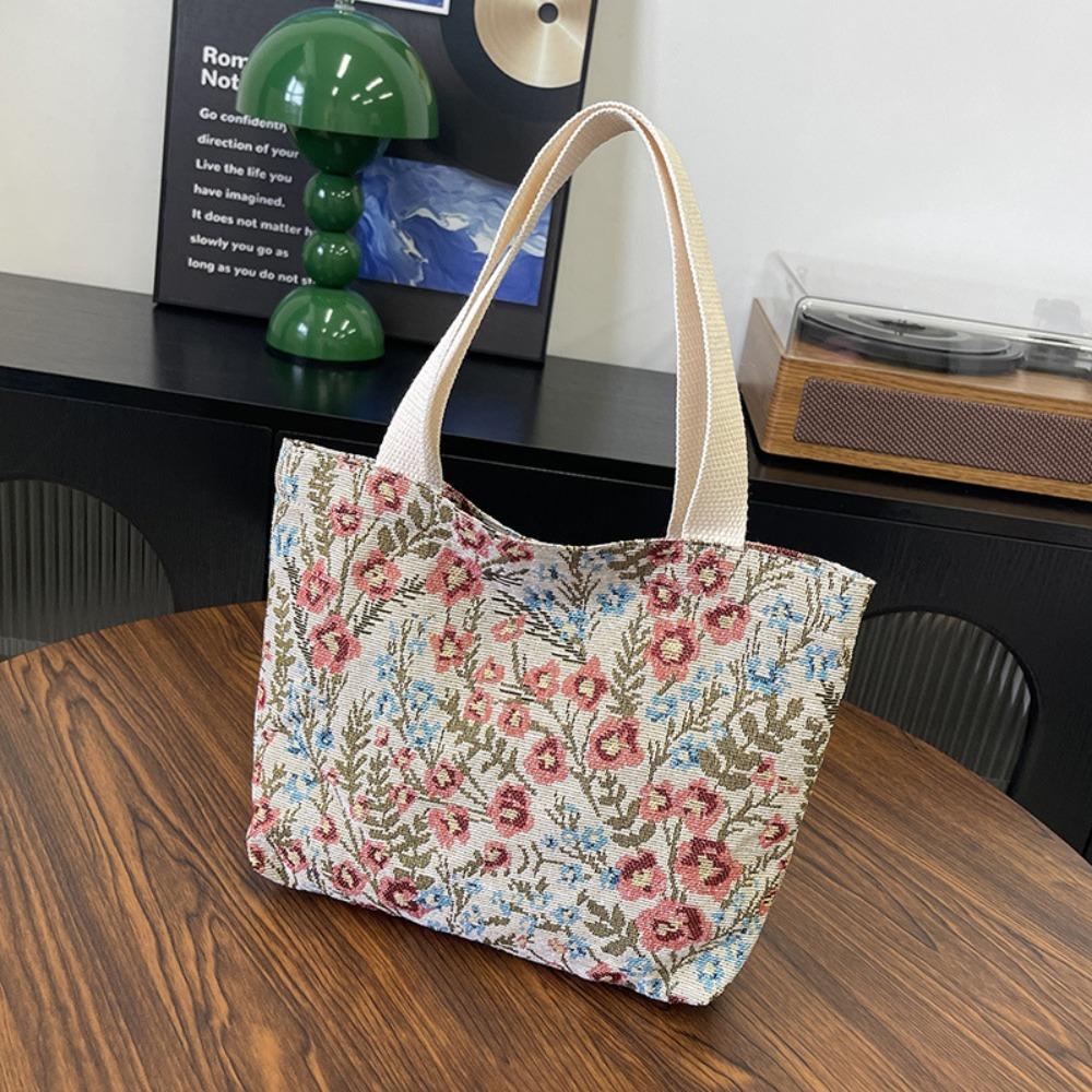 

Portable Versatile Girl’s Handbag Flower Printed Leisure Casual Tote Bag Large Capacity Lightweight Lunch Bag Travel