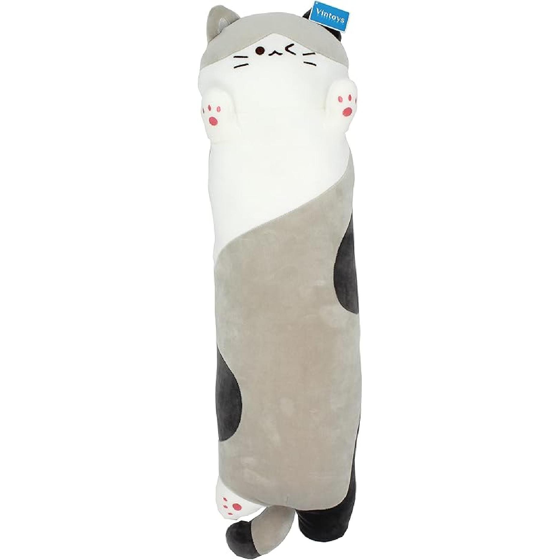 Very Soft Cat Long Hugging Pillow Plush Kitten Kitty Stuffed Animals Milky White 26 серый