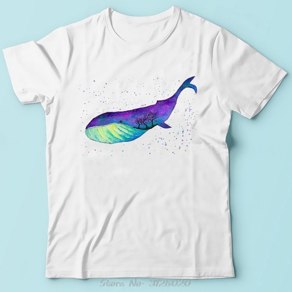 T-shirt Été Nouveau Baleine Aquarelle Drôle Hommes Manches Courtes Blanc Casual T-shirt Unisexe T-shirts Hip Hop Harajuku
