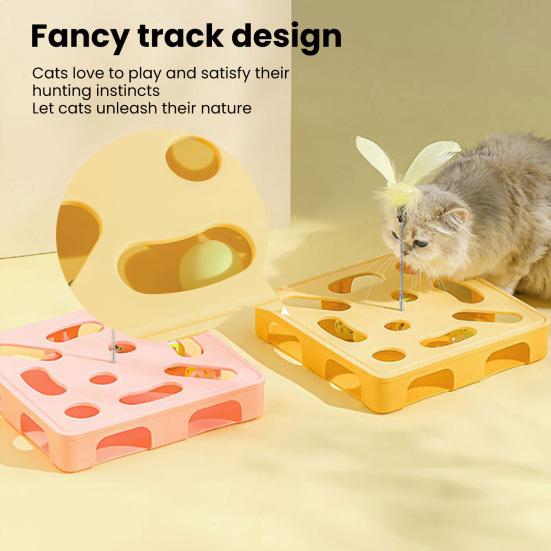 Interactive Puzzle Toy for Cats Puzzle Box with Jingle Balls Spring Feather Wand Cat Enrichment Toy for Indoor Cats Mental Stimulation And Exercise