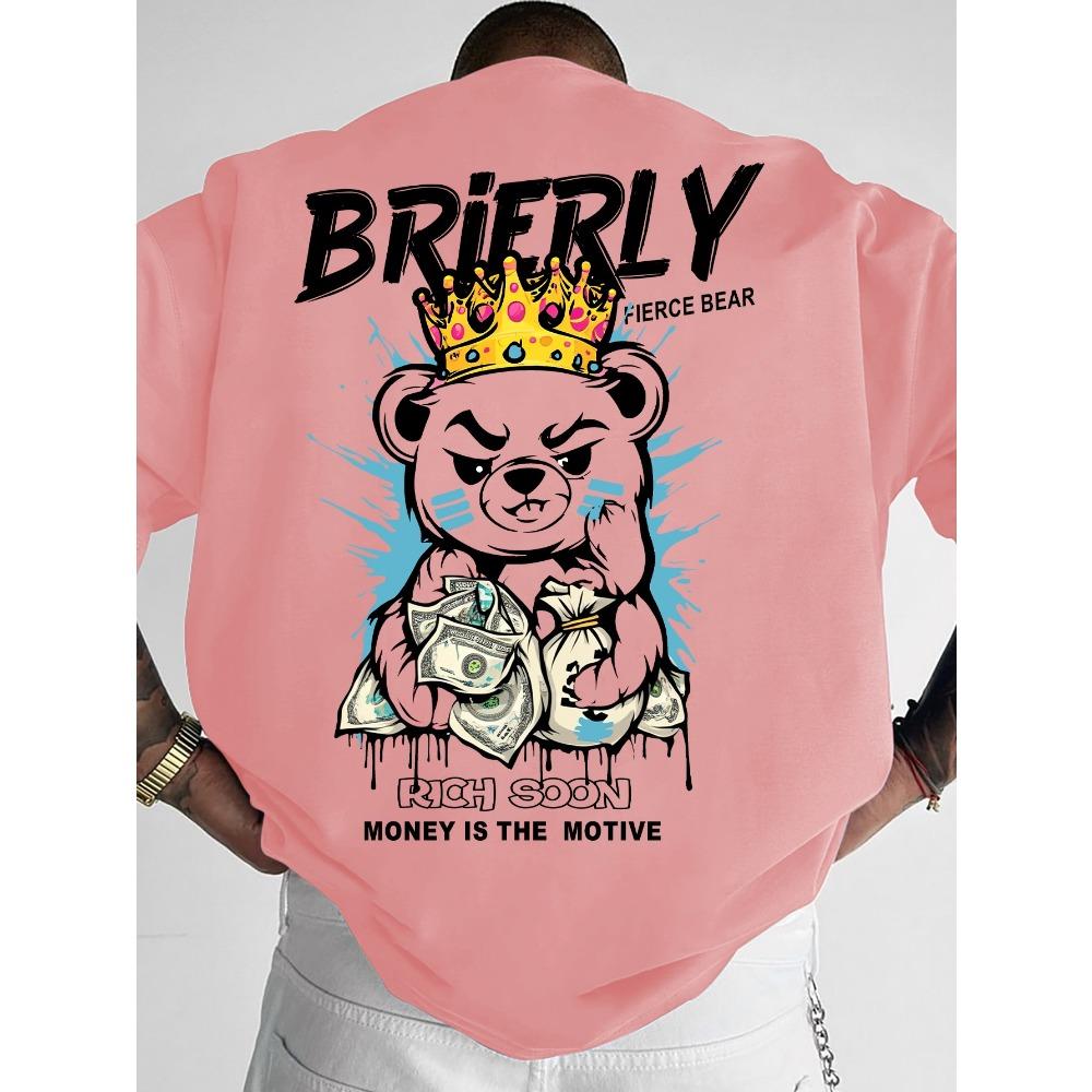 

Fashionable men s summer teddy bear wealth letter print comfortable and breathable round neck T-shirt outdoor street top 6XL