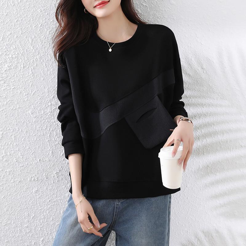 DIMANAF 2025 Autumn Plus Size Women Hoodies Shirts Long Sleeve T-shirt Loose Casual Tops Tees Black