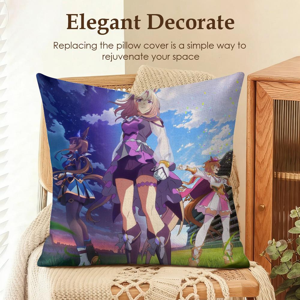 U-Uma Musume Pretty Derby Cushion Cover Natural Linen Organic Fabric Double-Sided Printing Sofa Home Decor Gift Pillow Case