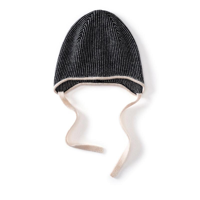 Autumn and Winter New% Pure Cashmere Hat Women's Fashion Lace-up Big Head Circumference Versatile Wool Knitted Ear Hat Tide