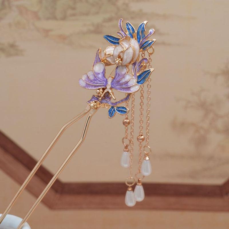 Four Seasons Chinese Tassel Hairpin: Ancient Style Hanfu with Fresh Pearl and Jiangnan Classical Cheongsam Hair Accessory