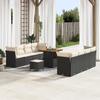 11-piece Garden Sofa Set with Black Poly Rattan Acacia Cushions, 3-piece Garden Dining Set 3361455