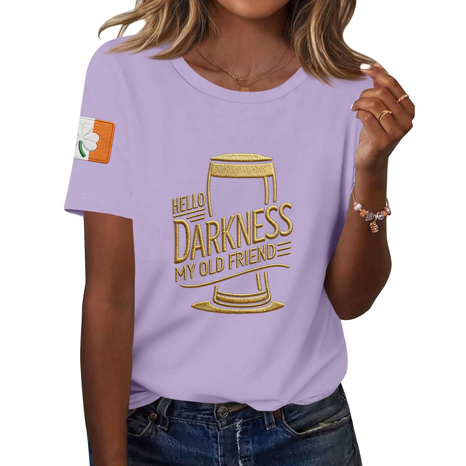 

Women s Fashion Casual Printed Short Sleeve Round Neck Pullover Tops XXXL фіолетовий
