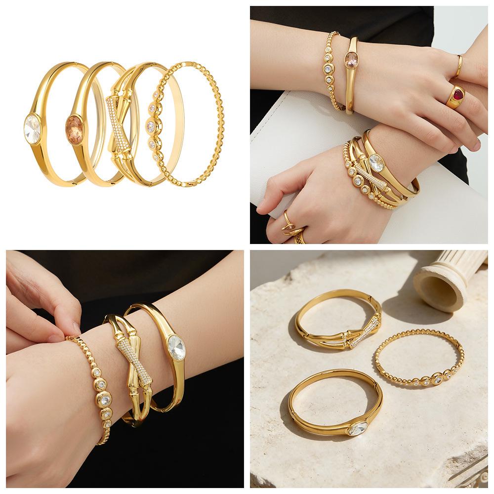 18K Gold-Plated Stainless Steel Zircon Clasp Bracelet - European & American Chic Women's Fashion
