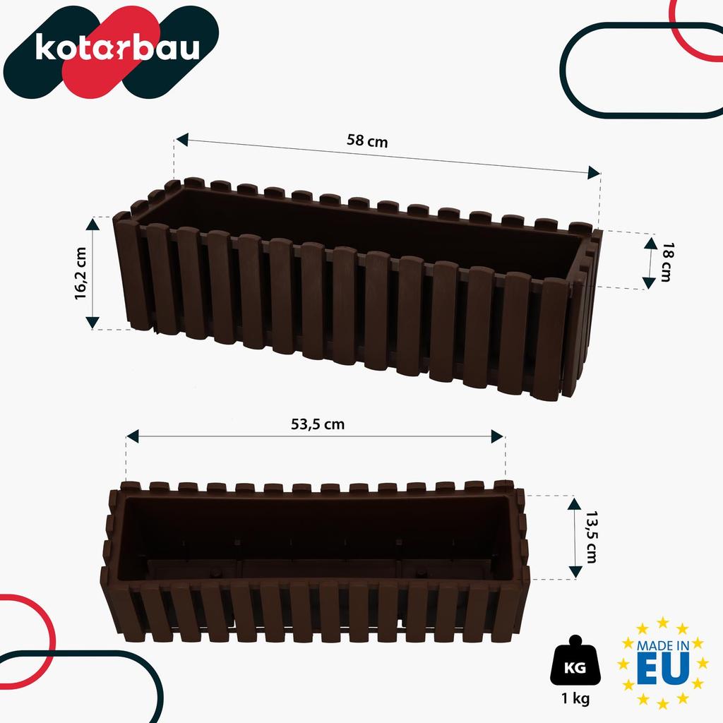 Flowerpot Balcony Terrace Box with Hooks Irrigation System Brown 60cm