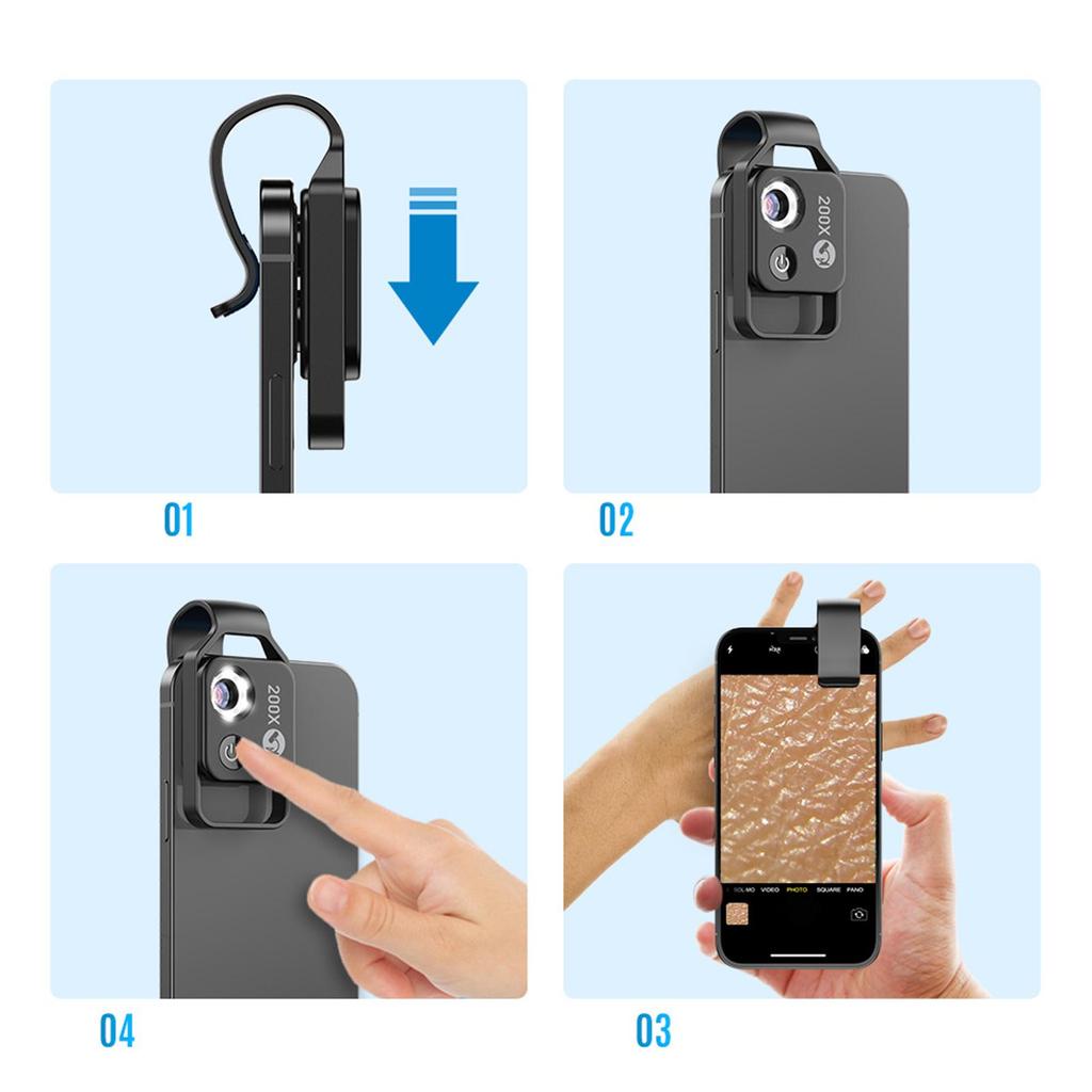 200x Magnification Microscope Lens Mini Micro Lens HD Optical Lens for Most Smartphones Portable to Carry for iOS & Android