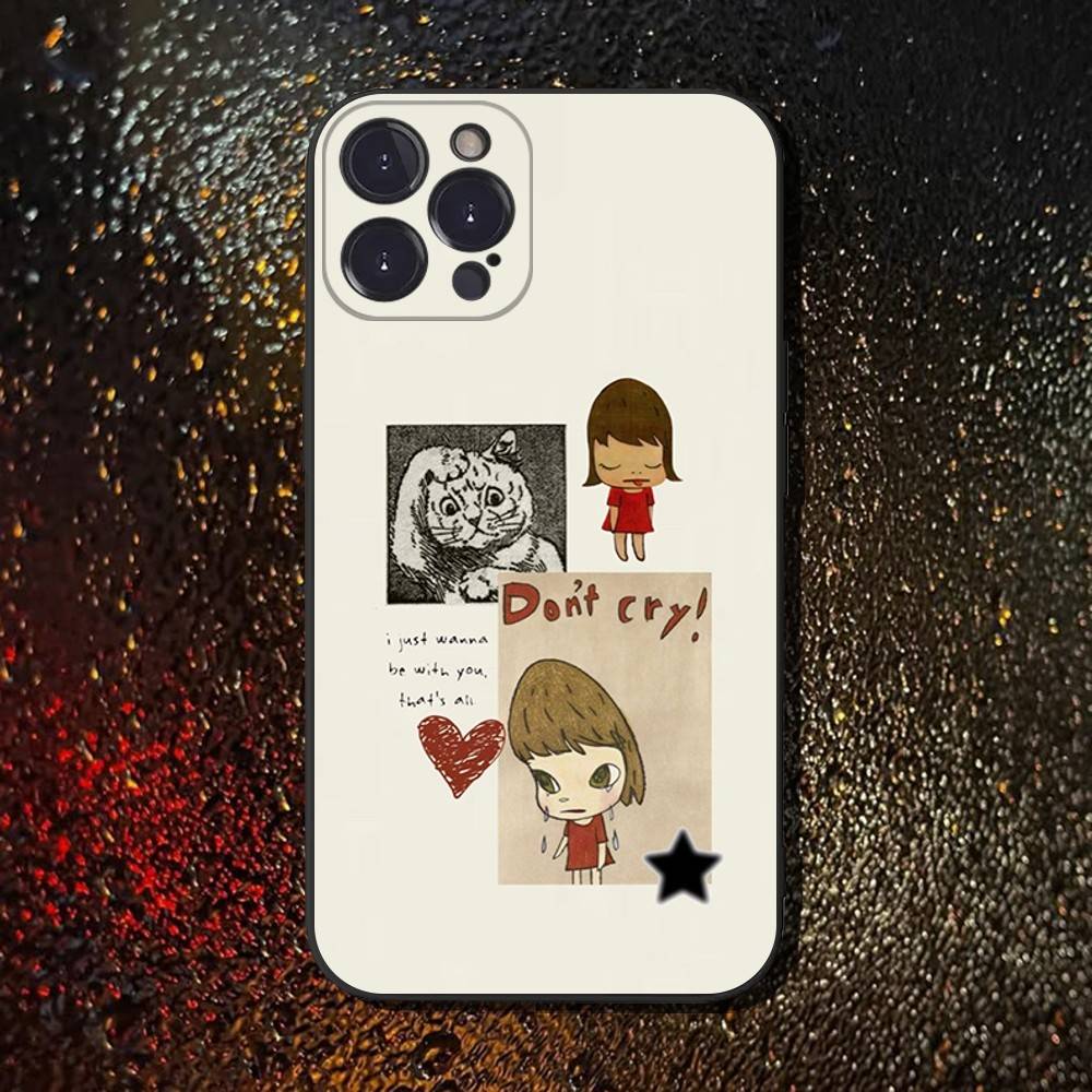 Cute Y-Yoshitomo Nara Phone Case For iPhone 6,17,16,15,14,13,12,11 Plus,Pro Max,XS,X,XR,SE,Mini,8,7,Soft Silicone Black Cover