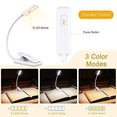 Lampe De Lecture - Gritin - Liseuse Clip 9 LED - Gradation Progressive - 3 Modes De Couleur - Rechargeable USB