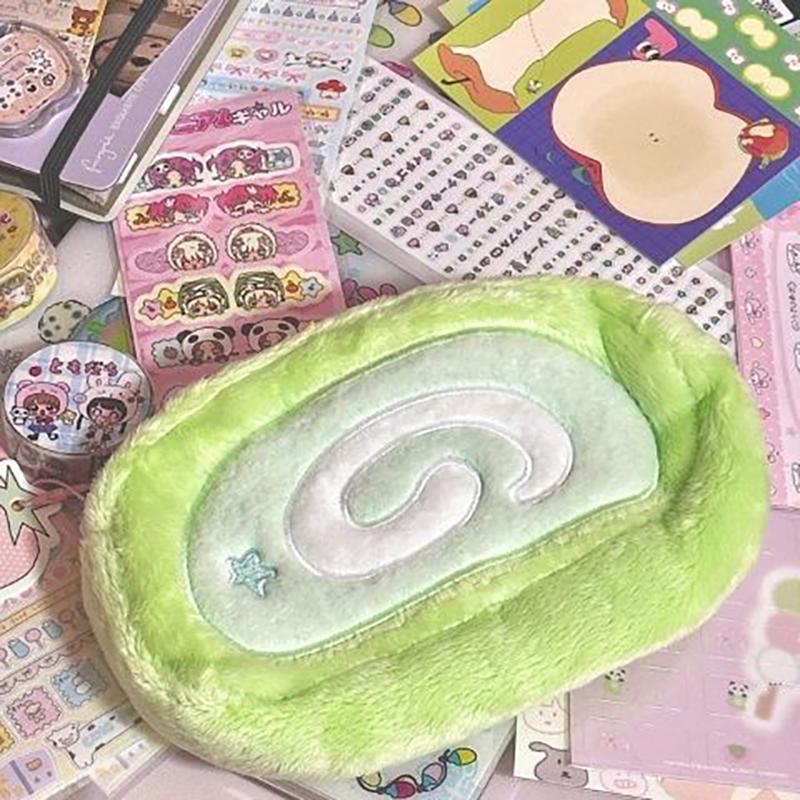 1 Piece Honeydew Swiss Roll Pencil Case   Plush Creative Multifunctional Stationery Storage Desktop Large Capacity Pencil Bag