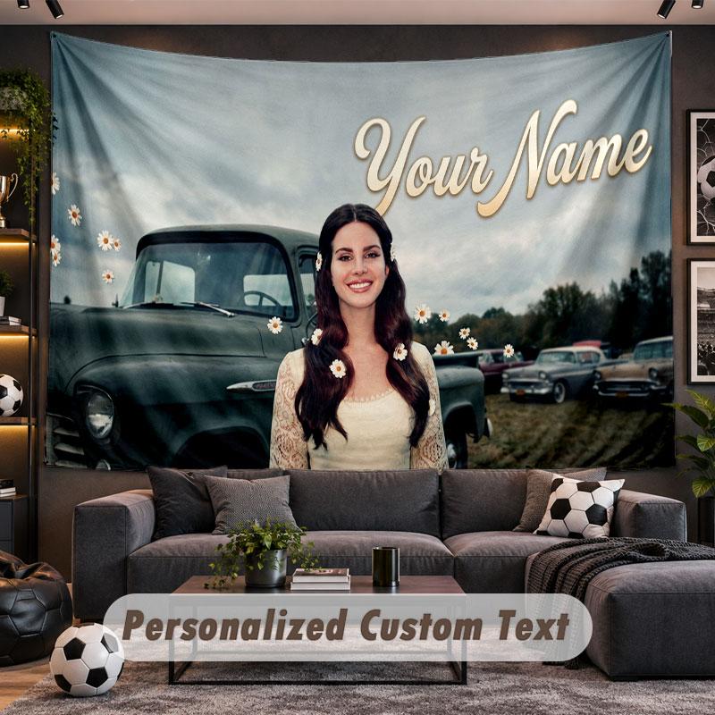 Wall Hanging Tapestry Custom NameLana Del Rey Pattern Personalized Printed Fabric Wall Decor